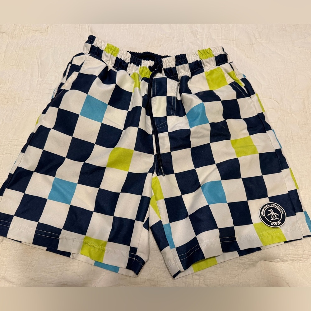 3 for$10✨Original Penguin Boys Navy White Checkerboard Swim Shorts Size S(Age 8)